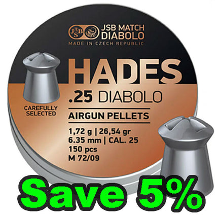 JSB Hades .25 - 26.54g - 6.35 - 300 per Tin - 5 Tins