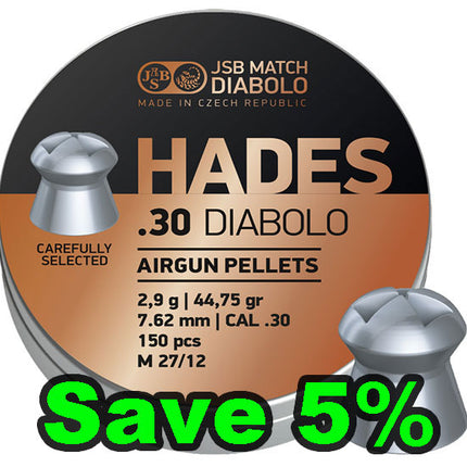 JSB Hades .30 - 44.75g - 7.62 - 150 per Tin - 5 Tin Bundle