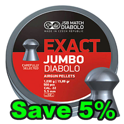 JSB Jumbo Diabolo .22 Pellets 15.89g - 5.51 - 500 - 5 Tins Bundle