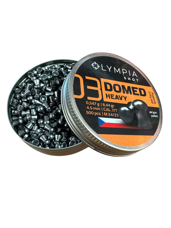 Olympia Shot Airgun Pellet - Domed Heavy 4.5mm / 8.44gr 500 per Tin open tin