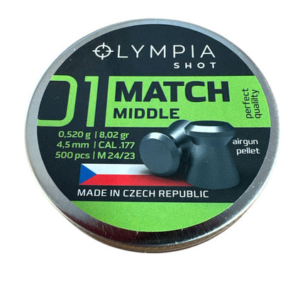 Olympia Shot Airgun Pellet - Match Middle 4.5mm / 8.02gr 500 per Tin