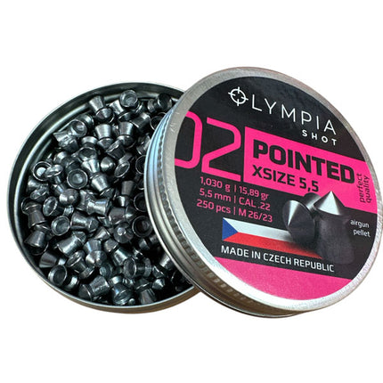 Olympia Shot Airgun Pellet - Pointed Middle 5.5mm / 15.89gr 250 Per Tin open tin