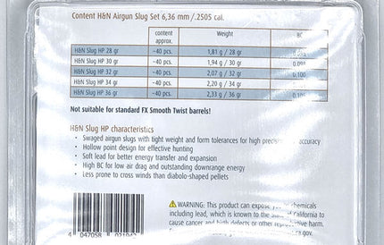 H&N Slugs Sample Pack .25 - .250 - .28g / .30gr / .32gr / .34g /  .36gr