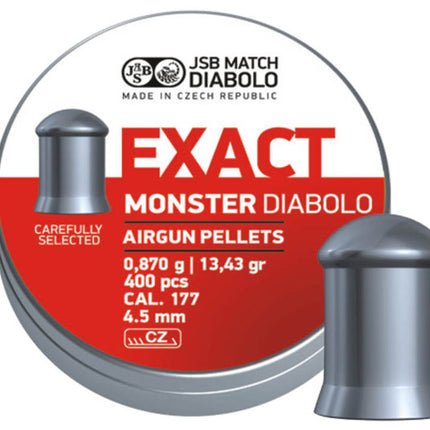 JSB Exact Monster Diabolo .177 Pellets 4.52mm / 400 Per Tin / 13.43g