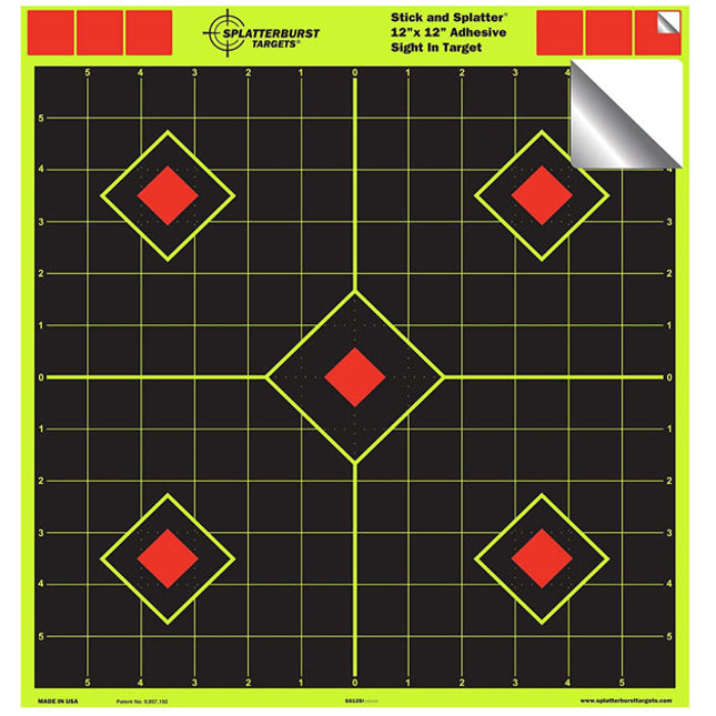 Splatterburst Targets - 12"x12" Sight In "Stick & Splatter" Self Adhesive